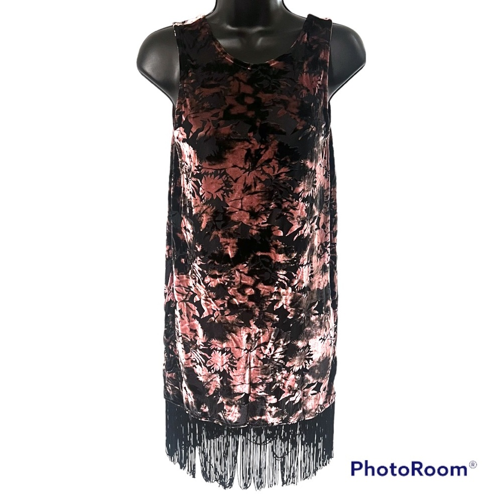 Topshop velvet fringe pink and black dress 6